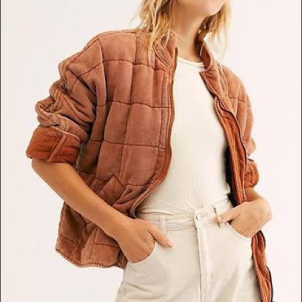 FREE PEOPLE Dolman Quilted Knit Jacket Myrrh